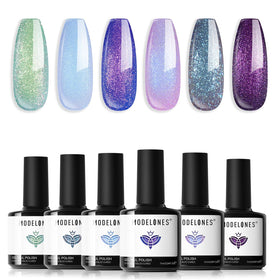 modelones Gel Nail Polish Set 6 colors with chameleon glitter bottles