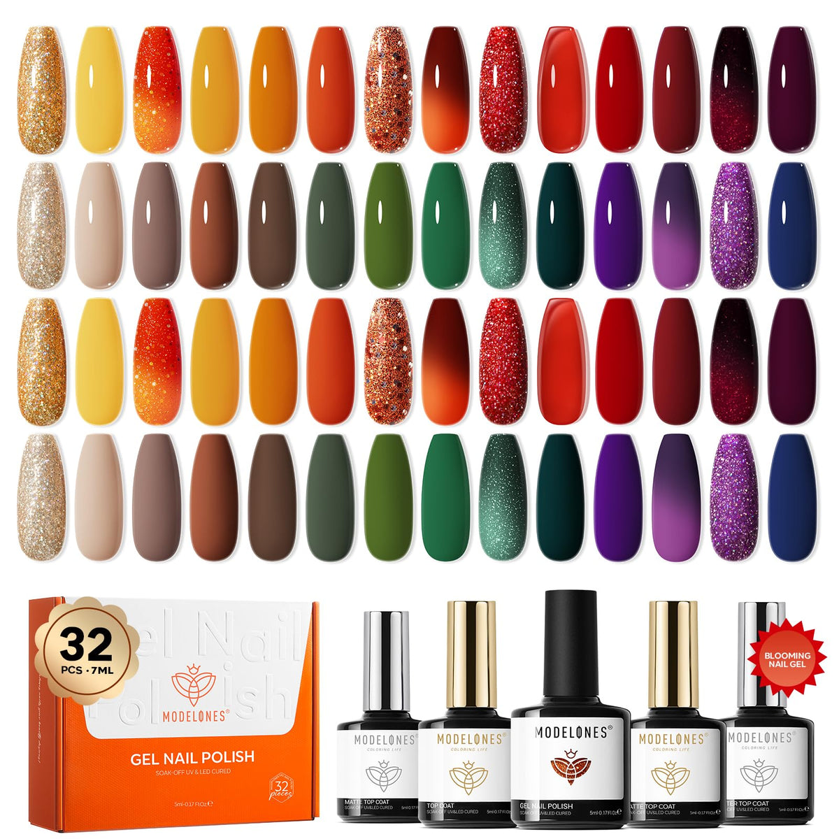 modelones Gel Nail Polish Set with 28 colours and top coats