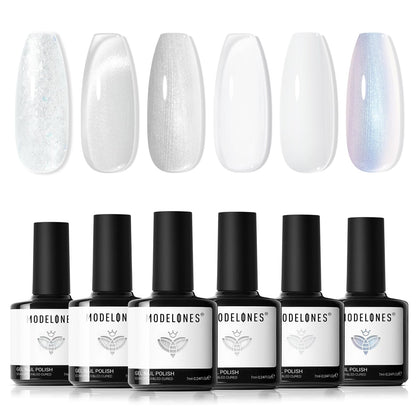 modelones Gel Nail Polish Set with 6 colours including pure white and jelly white
