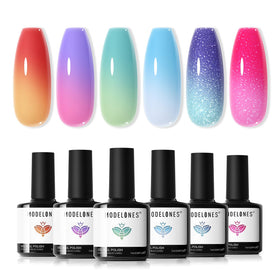 modelones Gel Nail Polish Set with 6 glitter shades front view