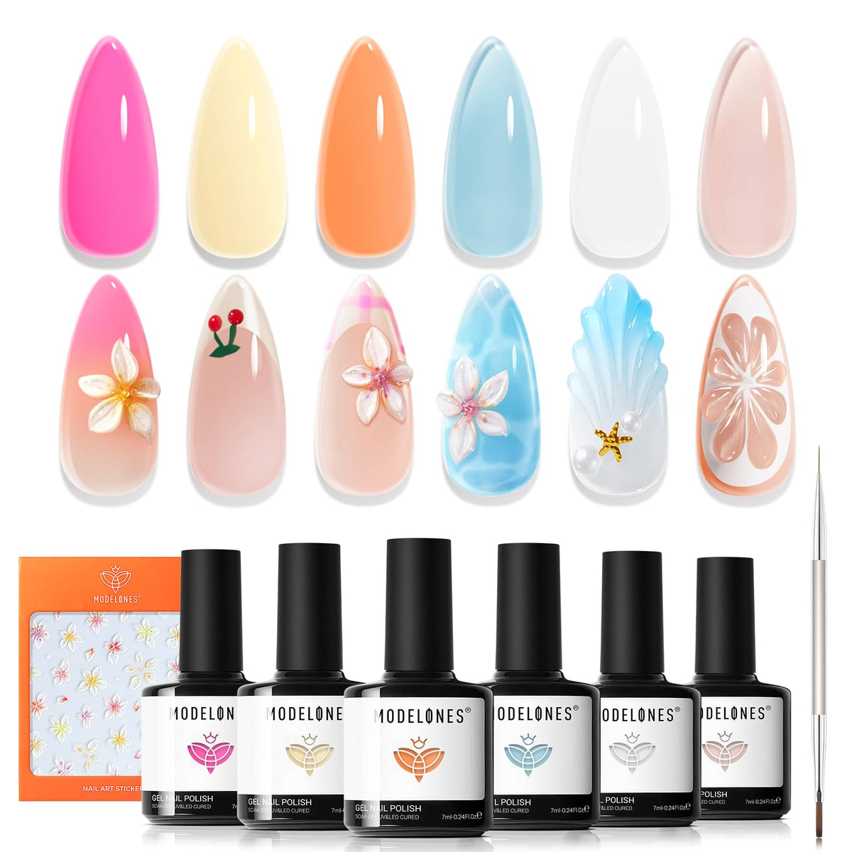 modelones Gel Nail Polish Set with 6 pastel colours and accessories