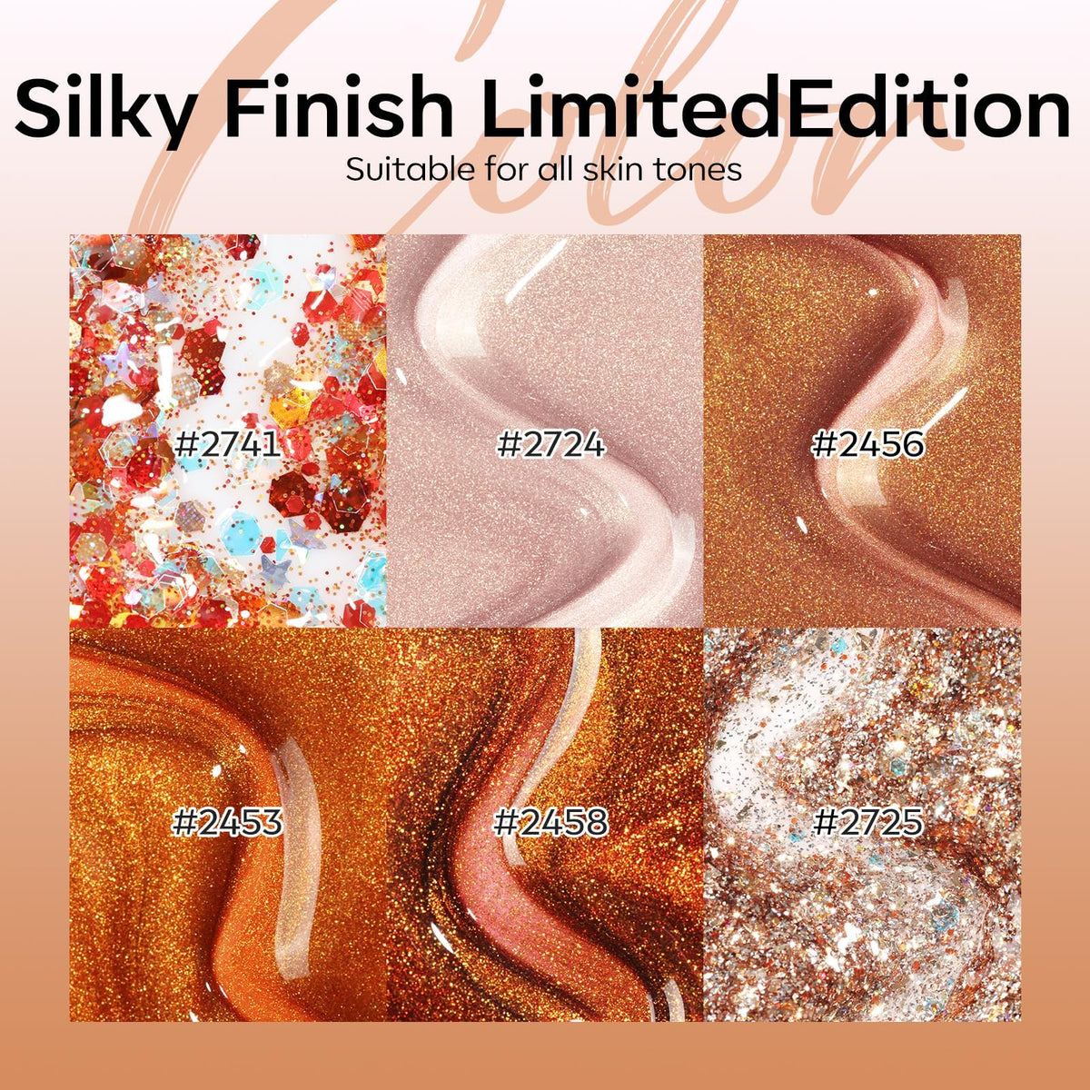 modelones Gel Nail Polish Set with champagne gold glitter gel