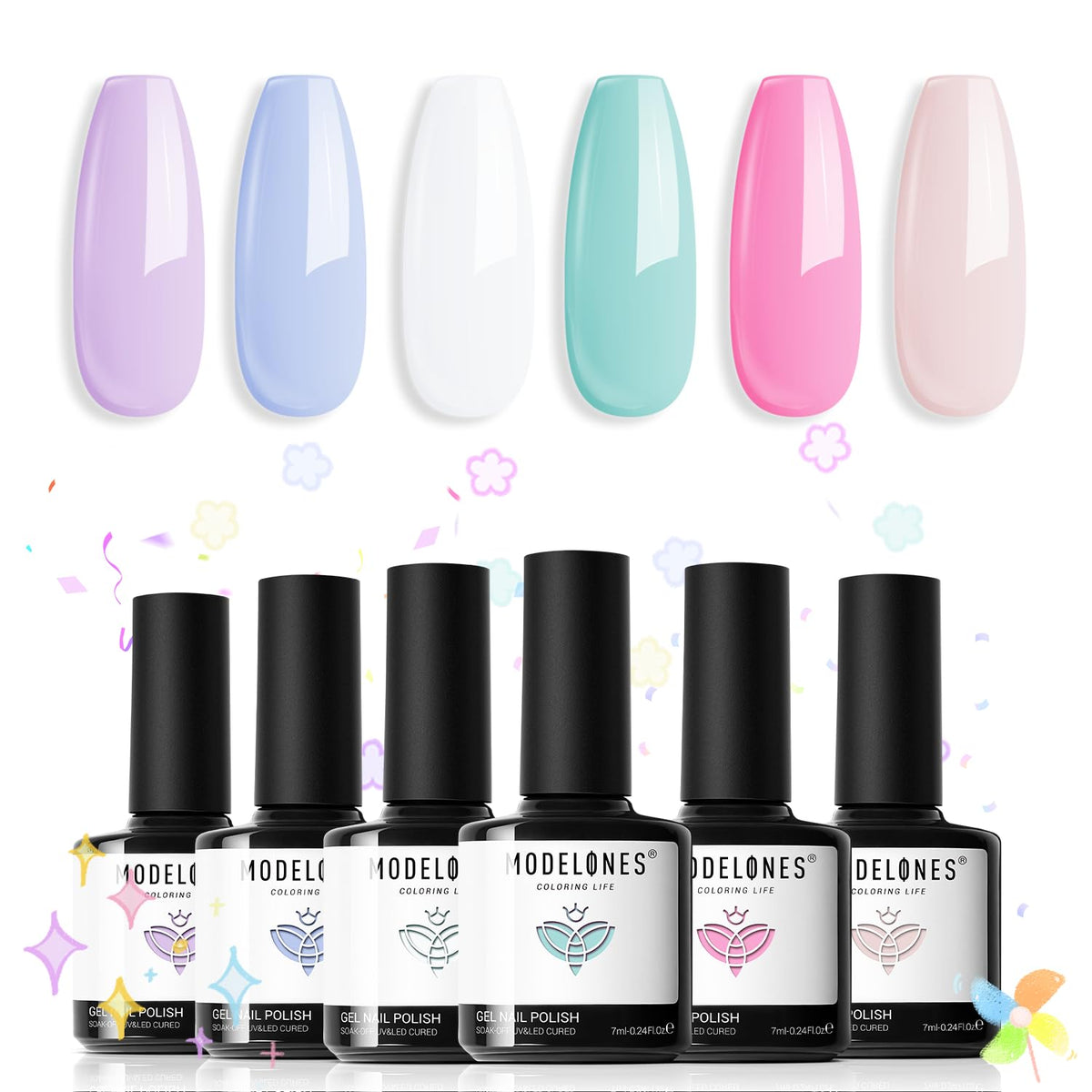 modelones Gel Nail Polish Set with six pastel colours