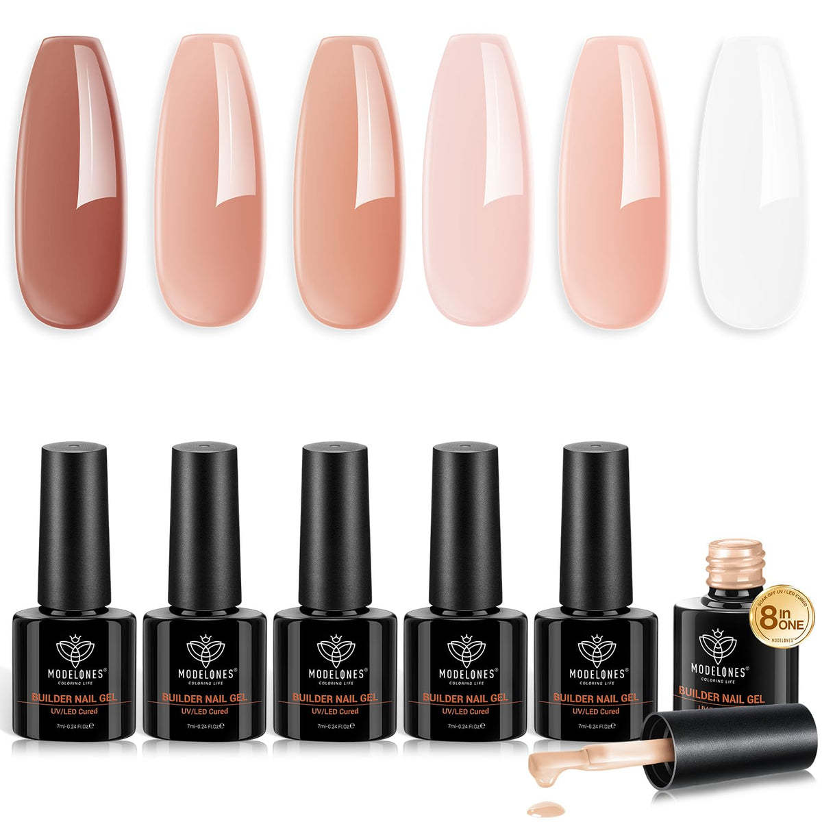 modelones Gel Polish Builder Nail Set 8-in-1 Jelly Caramel front view