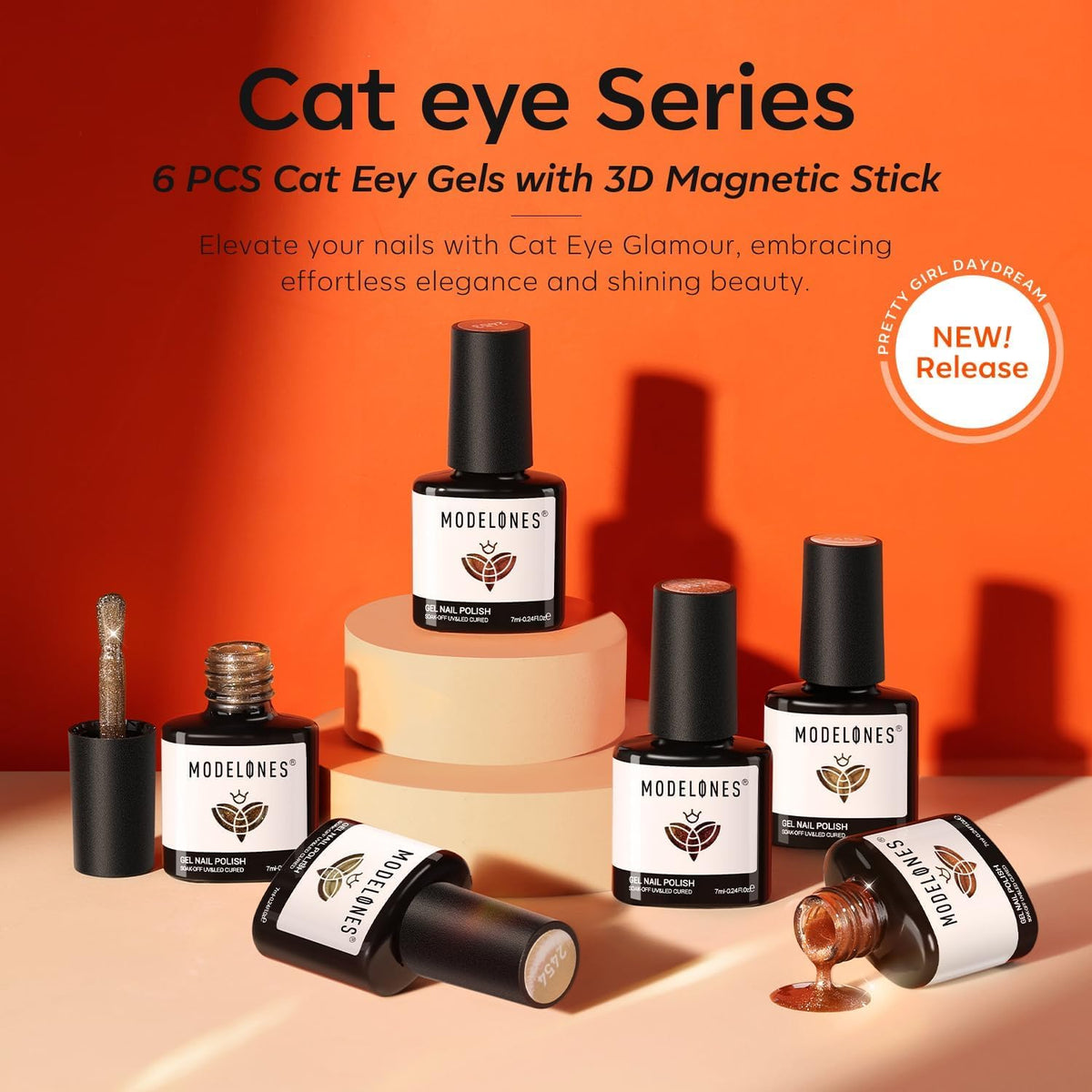 modelones gel polish set displayed with magnetic stick for cat eye effect
