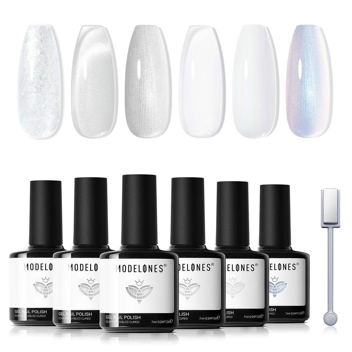 modelones gel polish set displayed with nail art tools