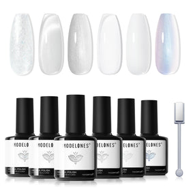 modelones gel polish set displayed with nail art tools