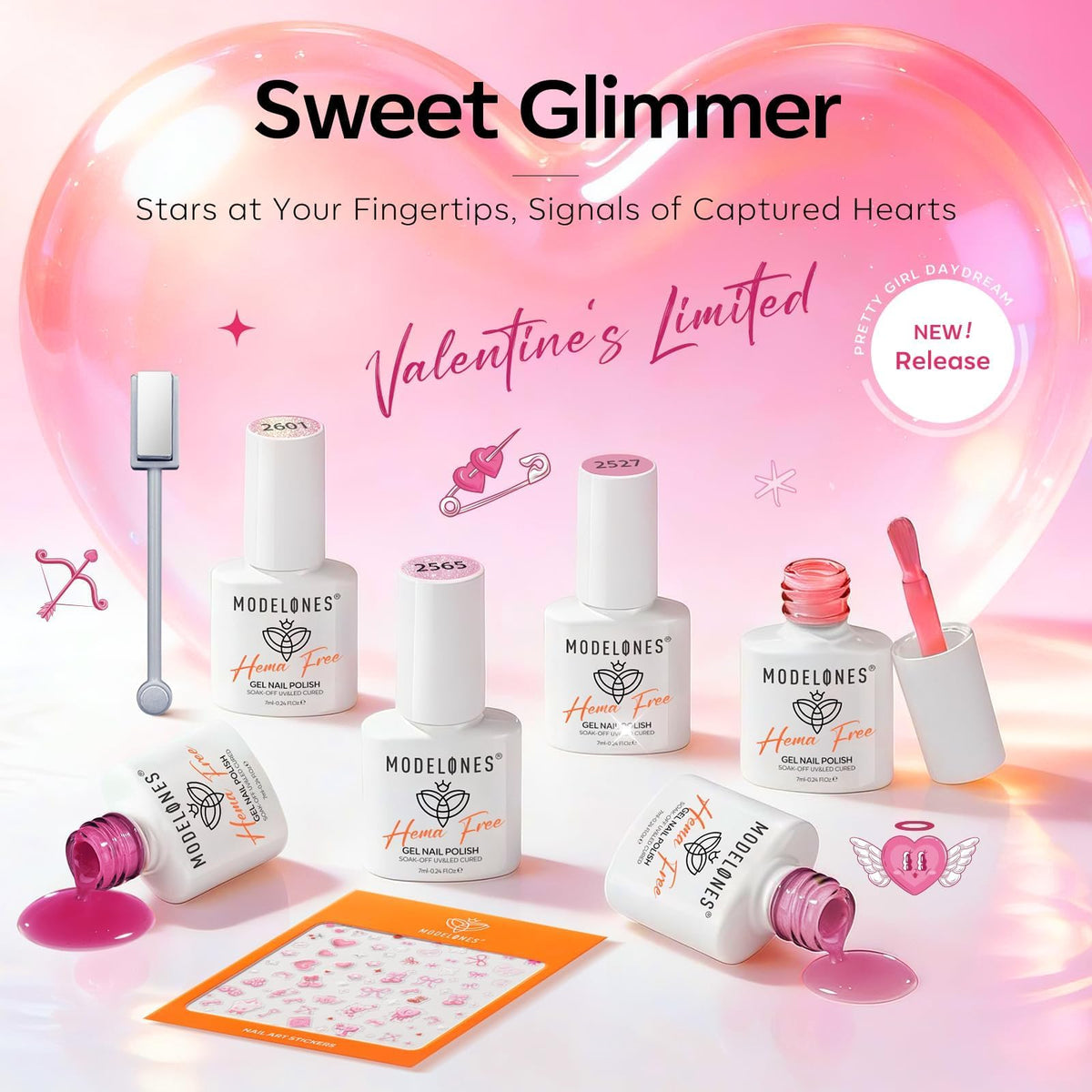 Modelones gel polish set with love shaped flash stickers