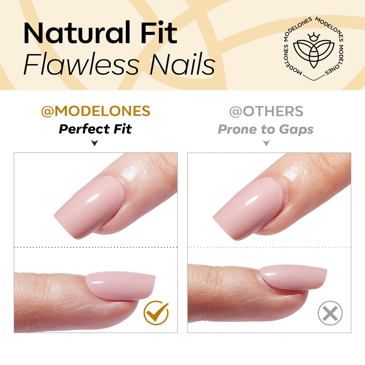 modelones Ginger Yellow pressed nails applied on a hand