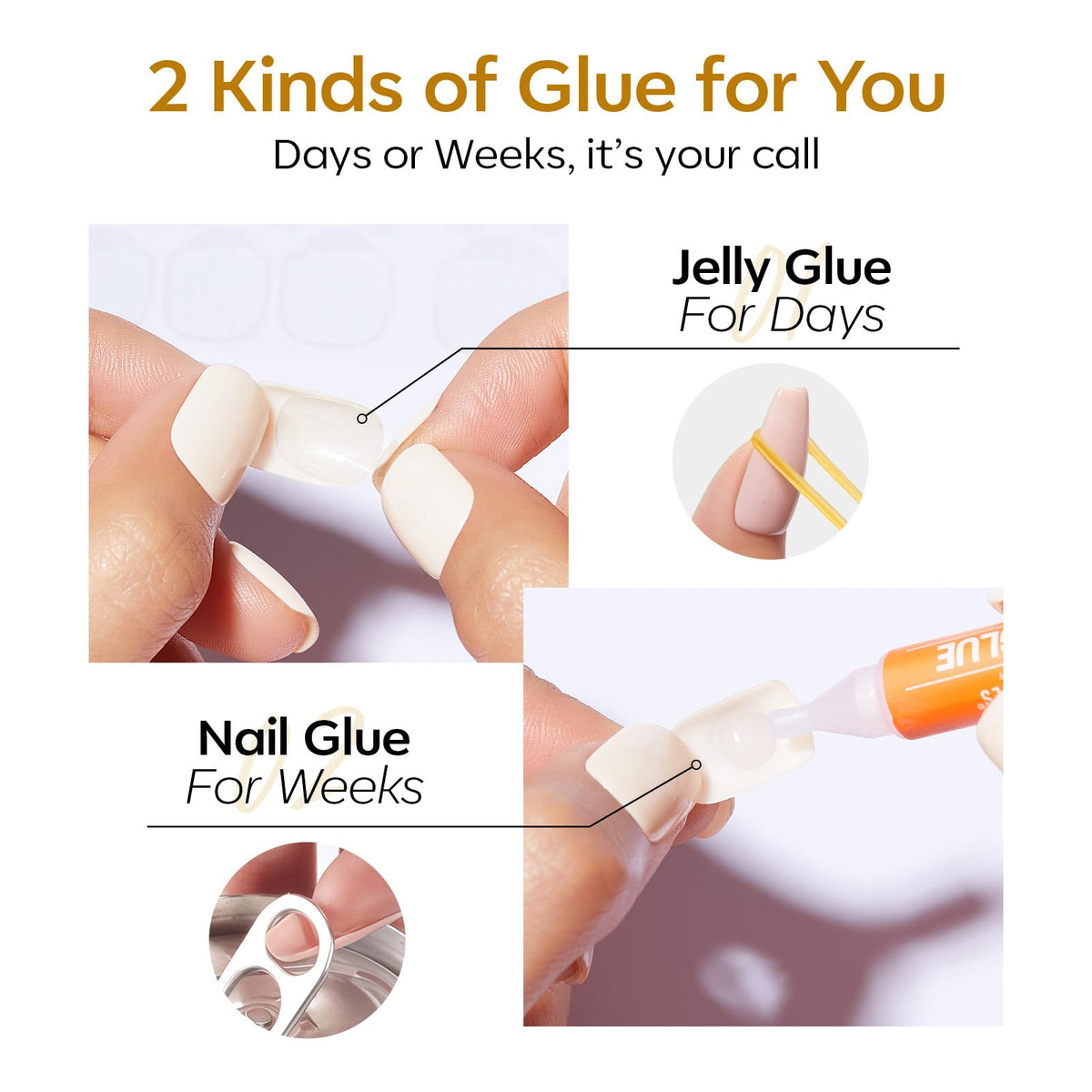 modelones Ginger Yellow Short Press on Nails with cuticle stick and prep pads
