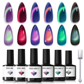 modelones Glitter Cat Eye Gel Nail Polish Set front view with six colours