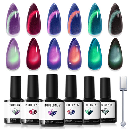 modelones Glitter Cat Eye Gel Nail Polish Set front view with six colours