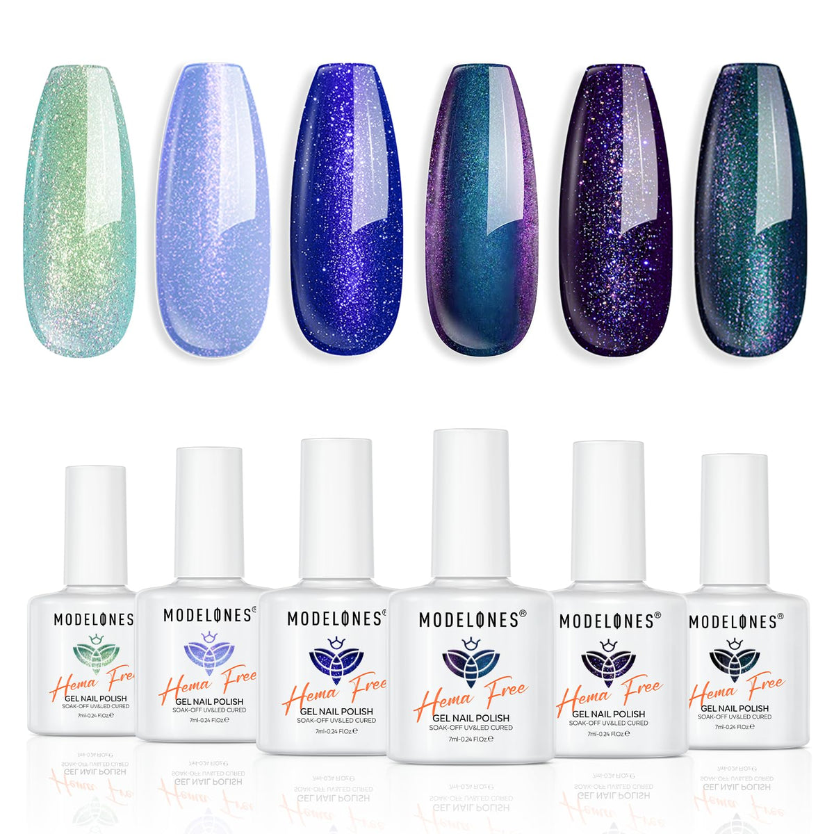 modelones Glitter Gel Nail Polish Set front view with 6 colours