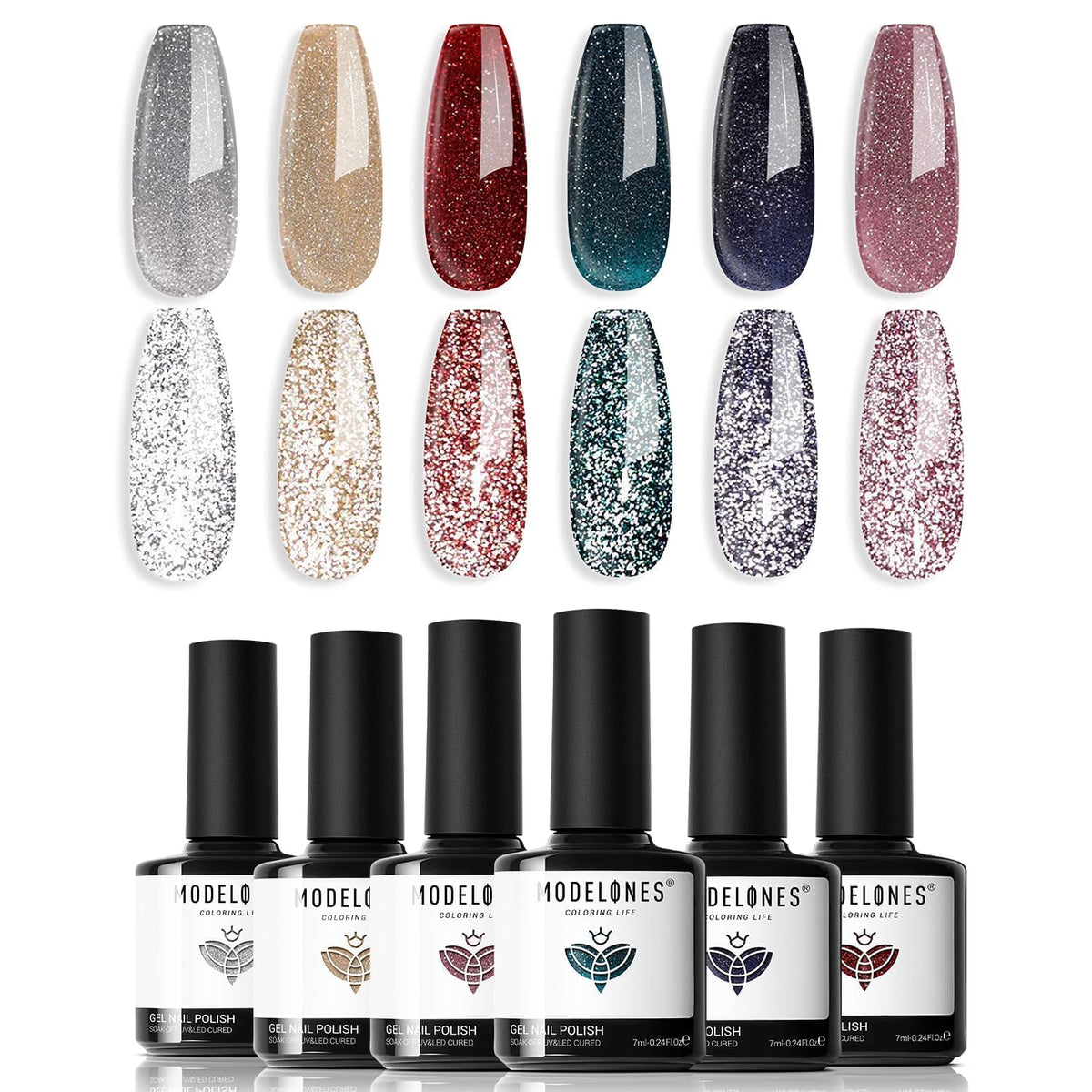 modelones Glitter Gel Nail Polish Set with six bottles in various colours