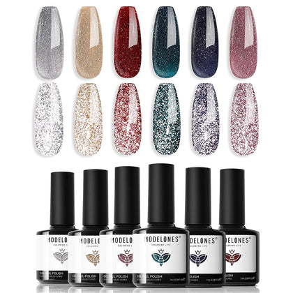modelones Glitter Gel Nail Polish Set with six bottles in various colours