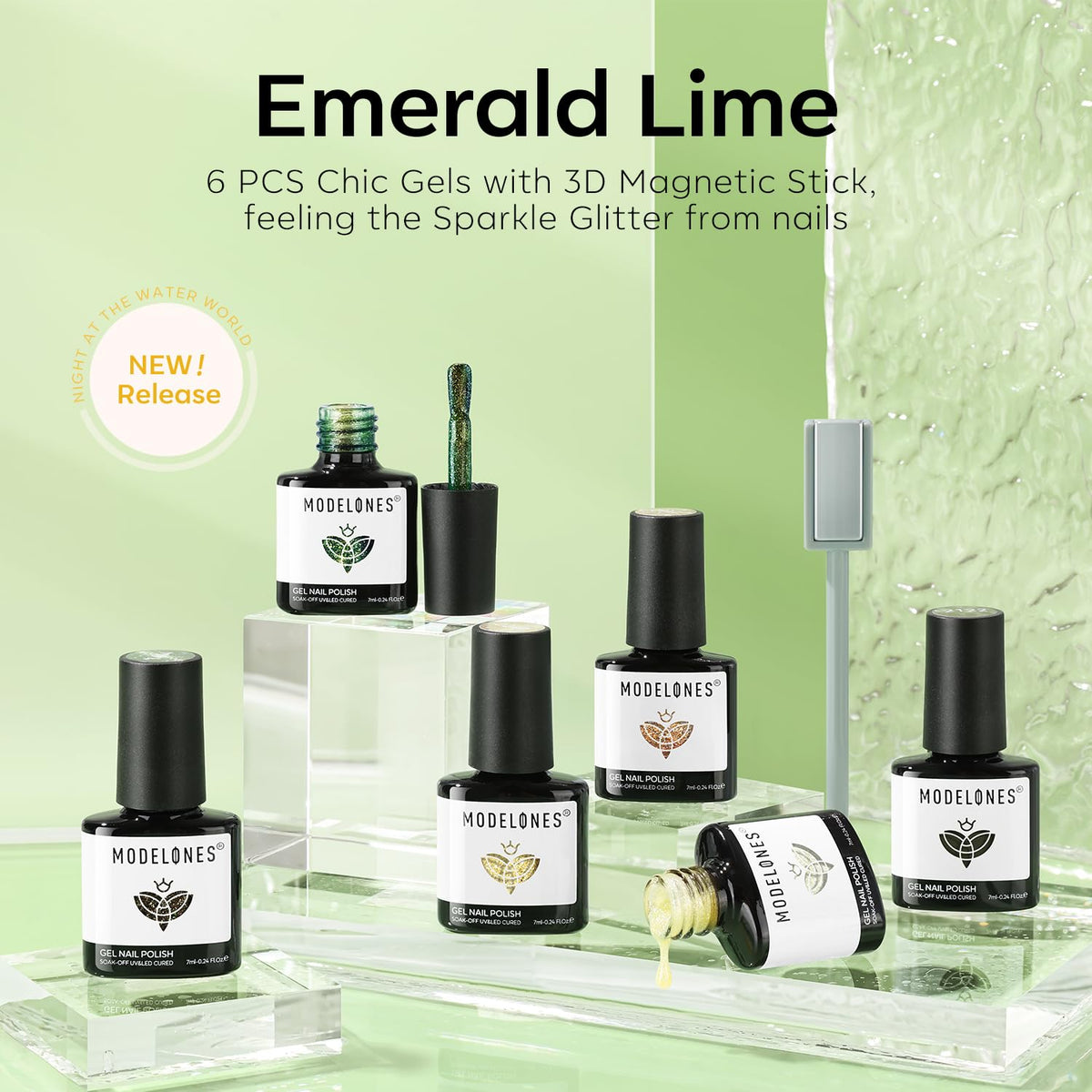 Modelones green cat eye gel polish in use