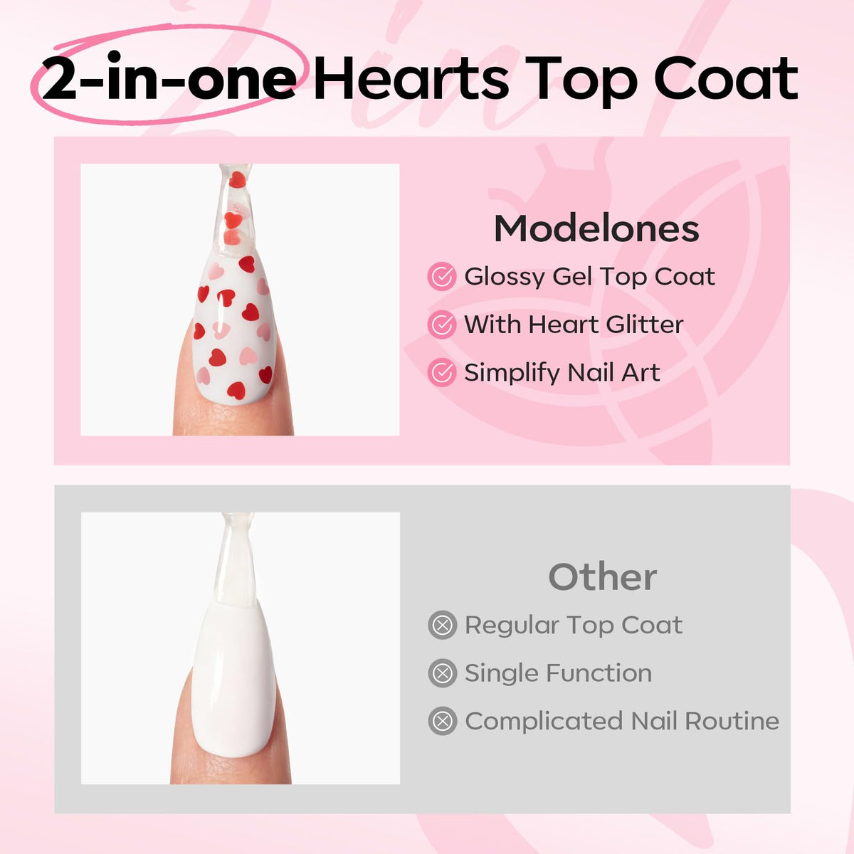 modelones Heart Glitter Gel Top Coat 15ml application with crystal stick