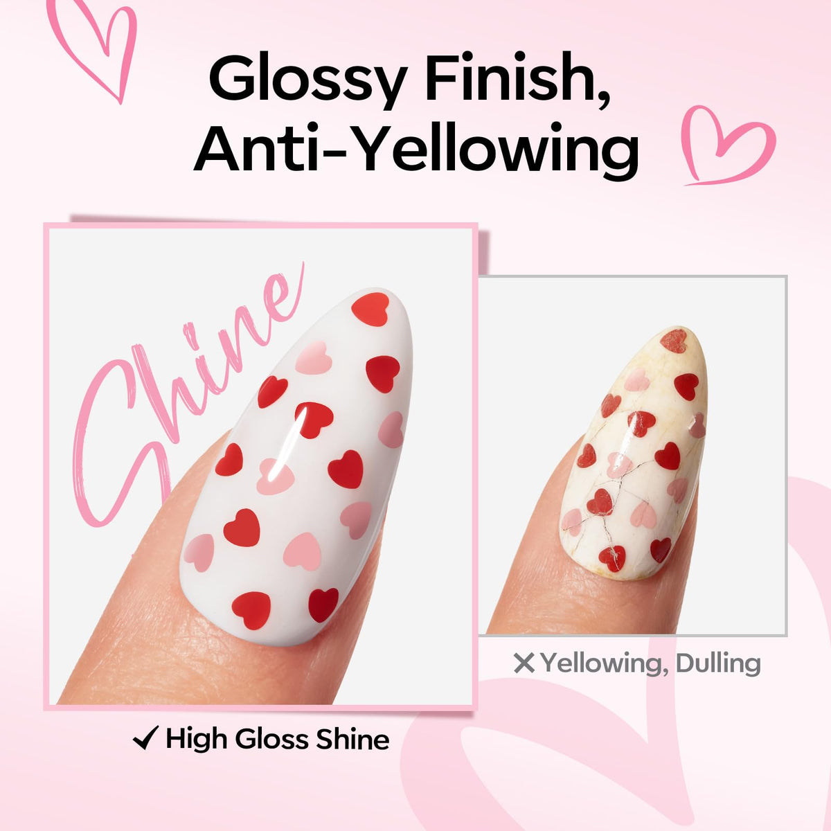 modelones Heart Glitter Gel Top Coat 15ml with red and pink heart sequins