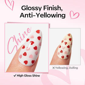 modelones Heart Glitter Gel Top Coat 15ml with red and pink heart sequins