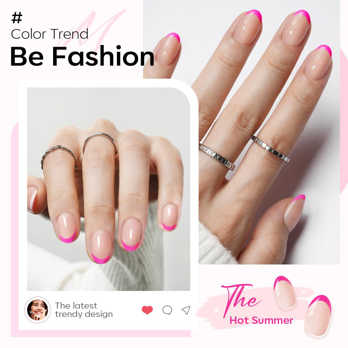 modelones Hot Pink Oval Press On Nails packaging