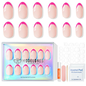modelones Hot Pink Oval Press On Nails with nail glue and file