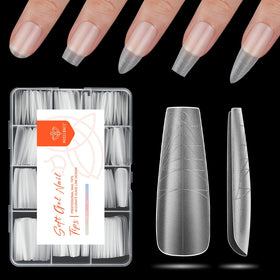 Modelones Long Coffin Nail Tips front view with guide lines