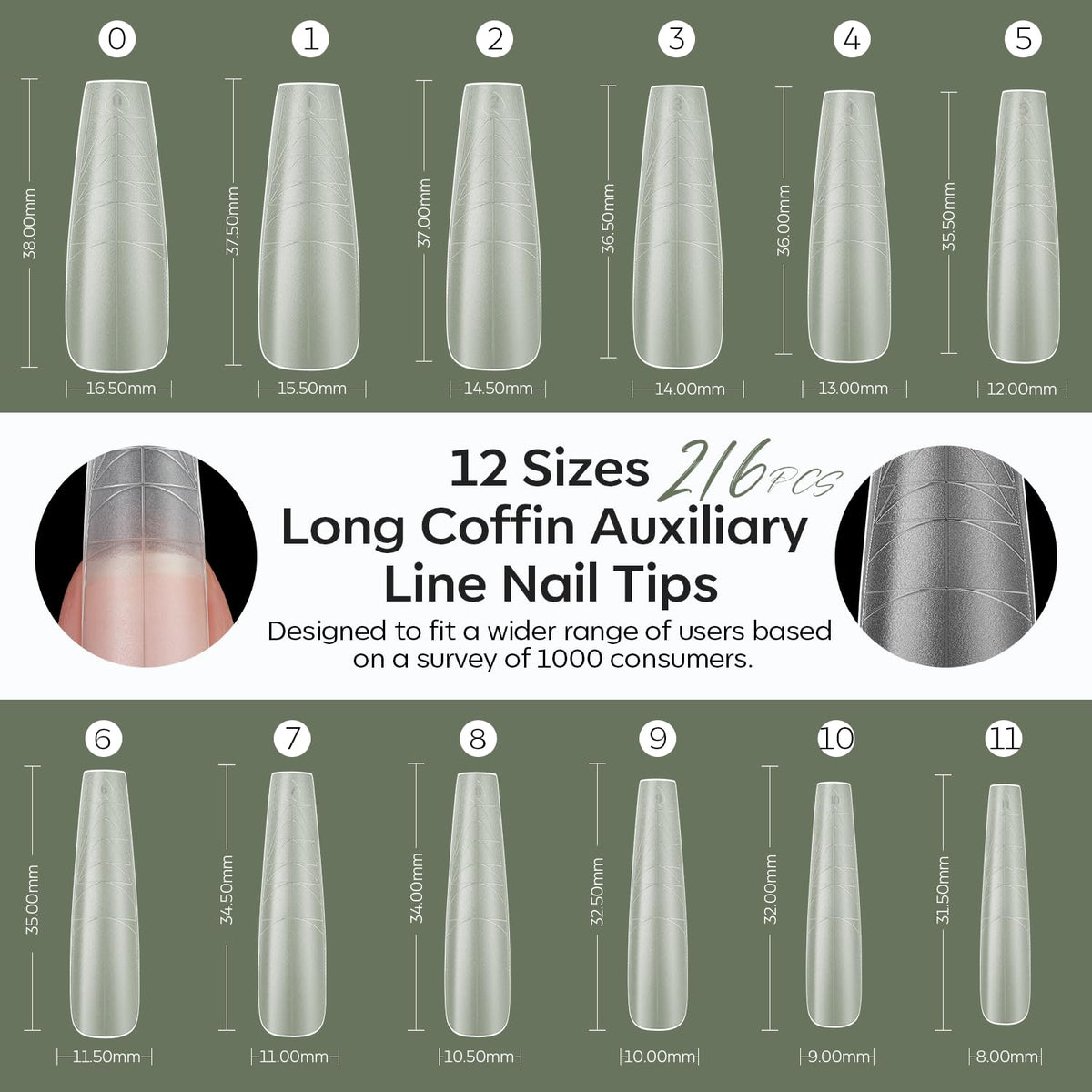 Modelones Long Coffin Nail Tips showing thickness