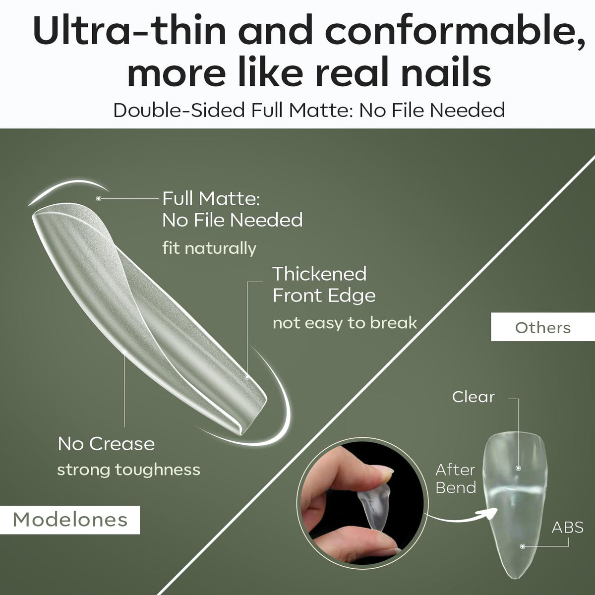 Modelones Long Coffin Nail Tips side view