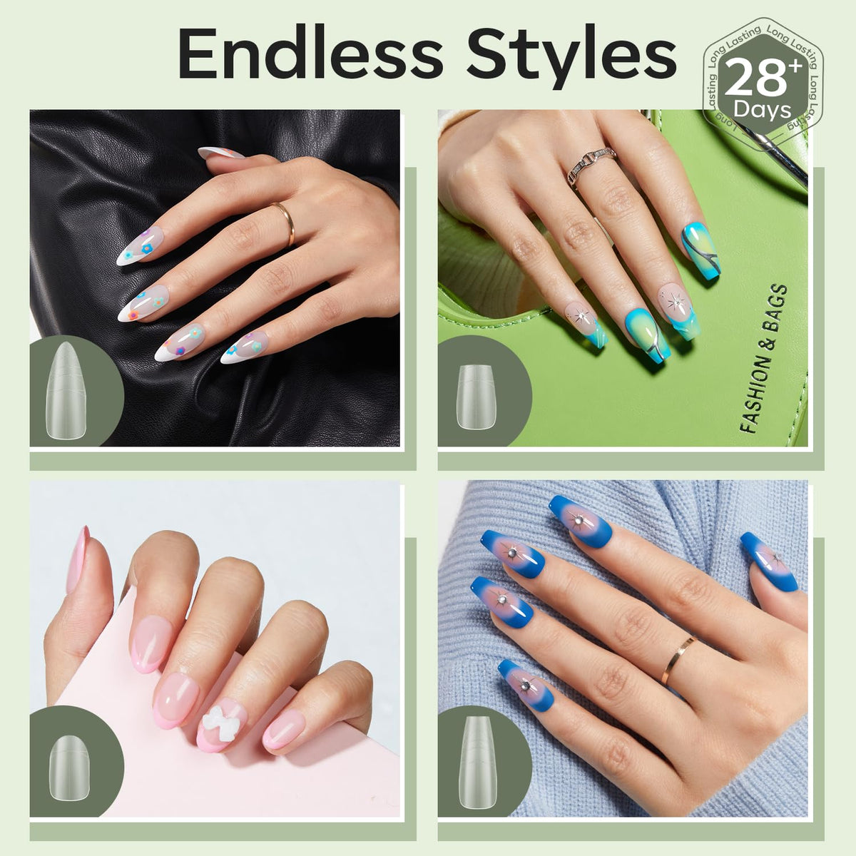 Modelones Long Coffin Nail Tips with polished finish