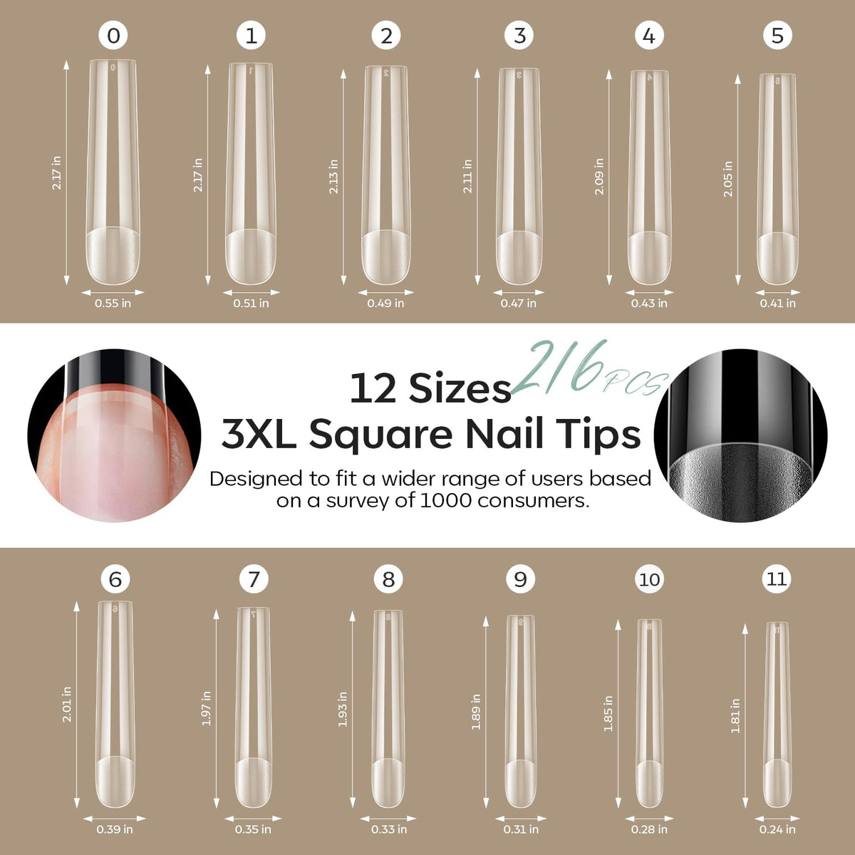 Modelones Long Square Nail Tips applied on nails