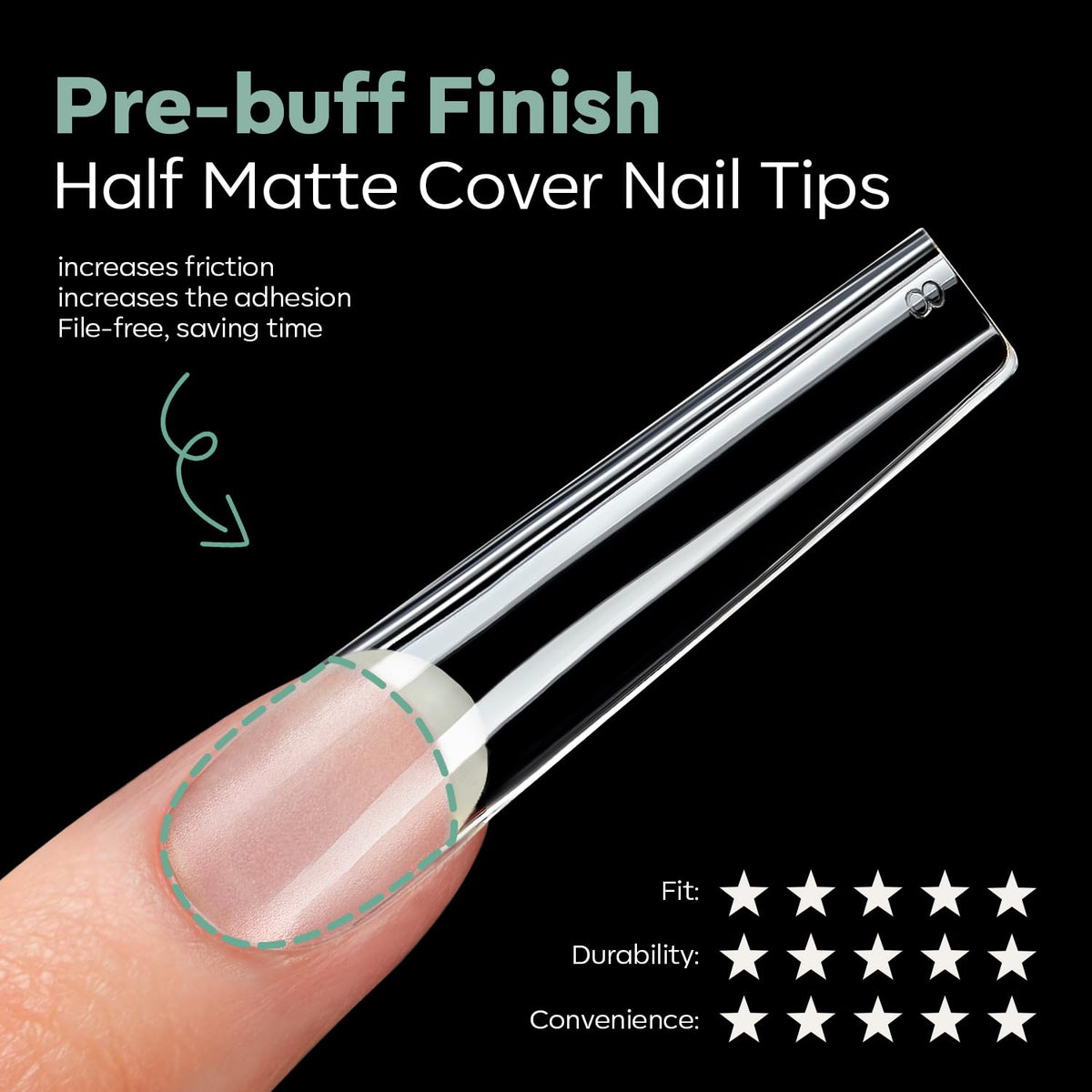 Modelones Long Square Nail Tips in different sizes arranged