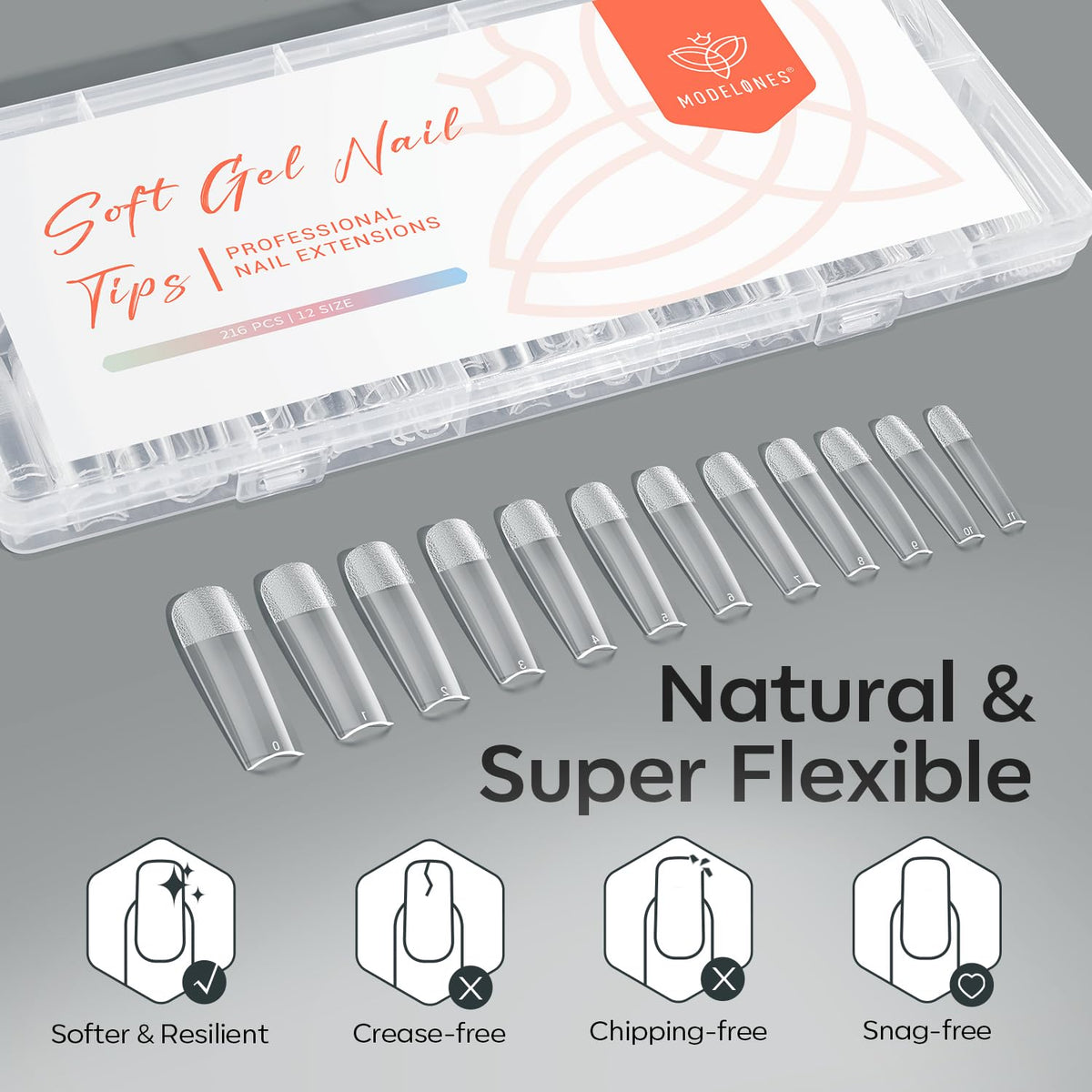 Modelones Long Square Nail Tips in use on nails