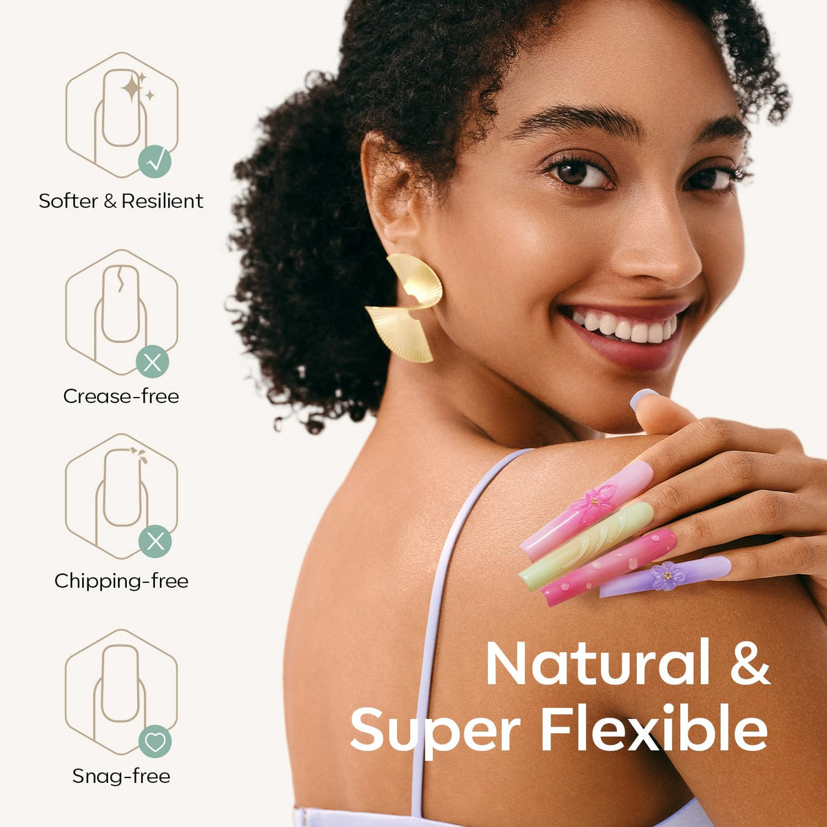 Modelones Long Square Nail Tips with gel polish application