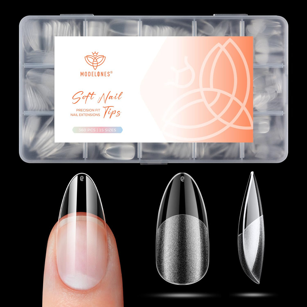 Modelones Medium Almond Nail Tips 360pcs front view