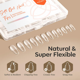 Modelones Medium Almond Nail Tips alongside nail polish