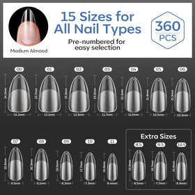 Modelones Medium Almond Nail Tips arranged by size