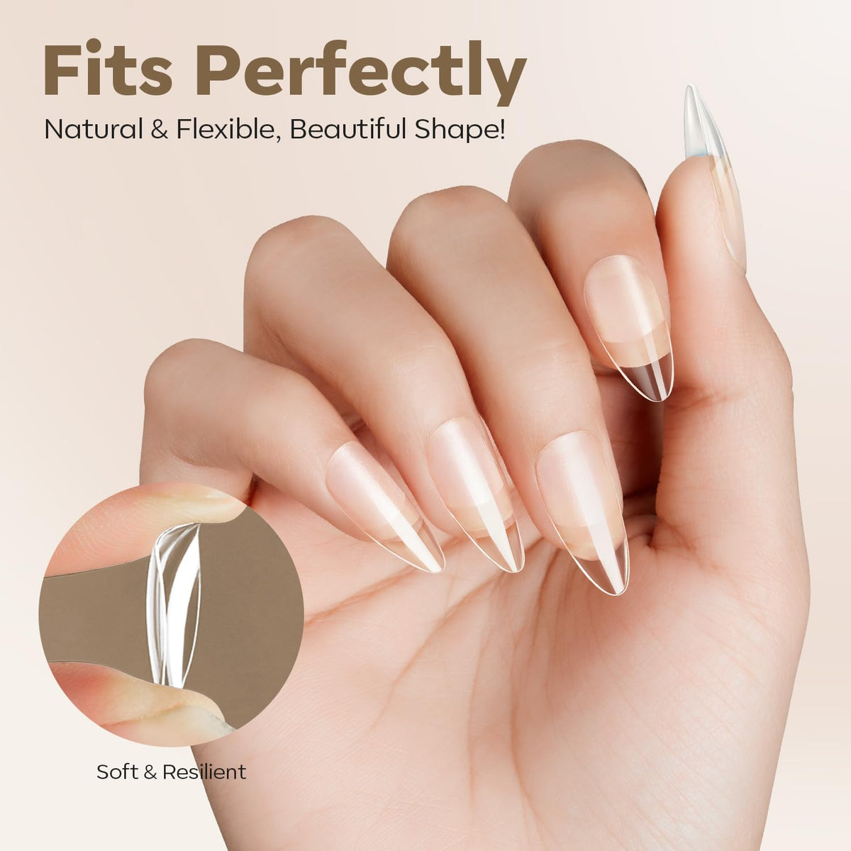 Modelones Medium Almond Nail Tips being applied in a manicure