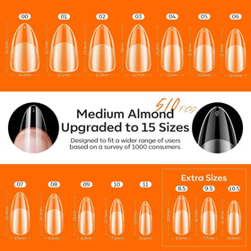 modelones Medium Almond Nail Tips in various sizes