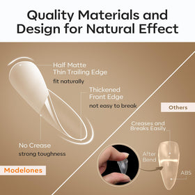 Modelones Medium Almond Nail Tips in various sizes displayed