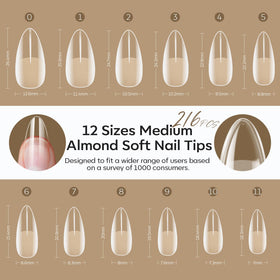 Modelones Medium Almond Nail Tips with nail art tools