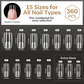 Modelones Medium Square Nail Tips displaying individual size numbers