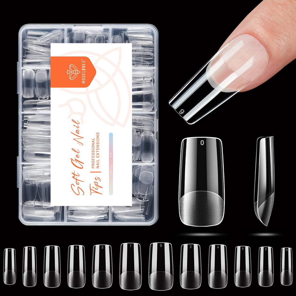 modelones Medium Square Nail Tips front view with half matte finish