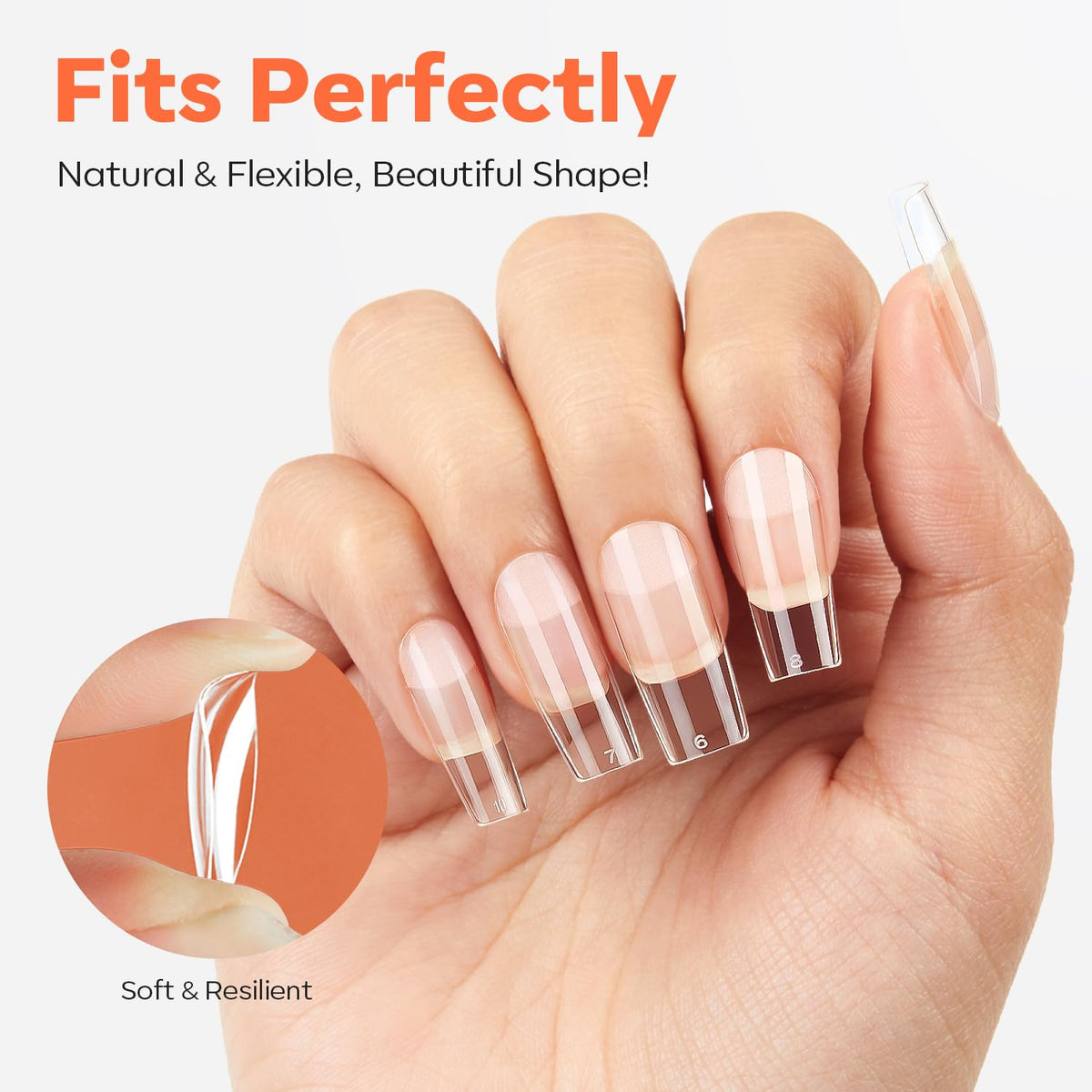 modelones Medium Square Nail Tips in use on manicured hands