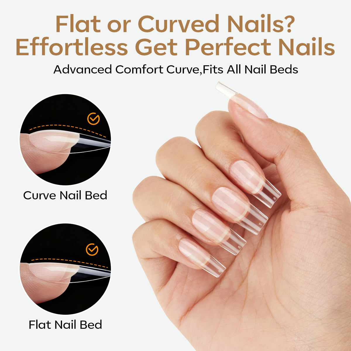 Modelones Medium Square Nail Tips showing half-matte finish