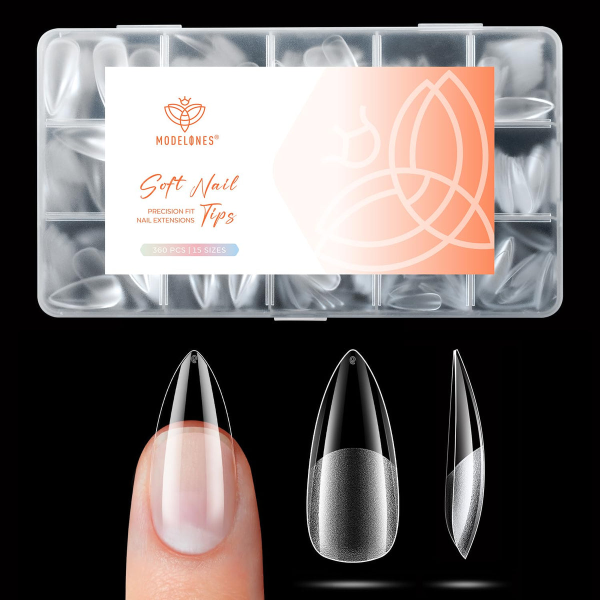 modelones Medium Stiletto Nail Tips 360pcs front view