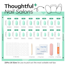 modelones Mint Green Oval Press On Nails close-up of design