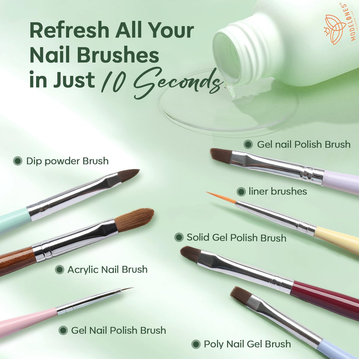 Modelones Nail Art Brush Cleaner in use with brushes