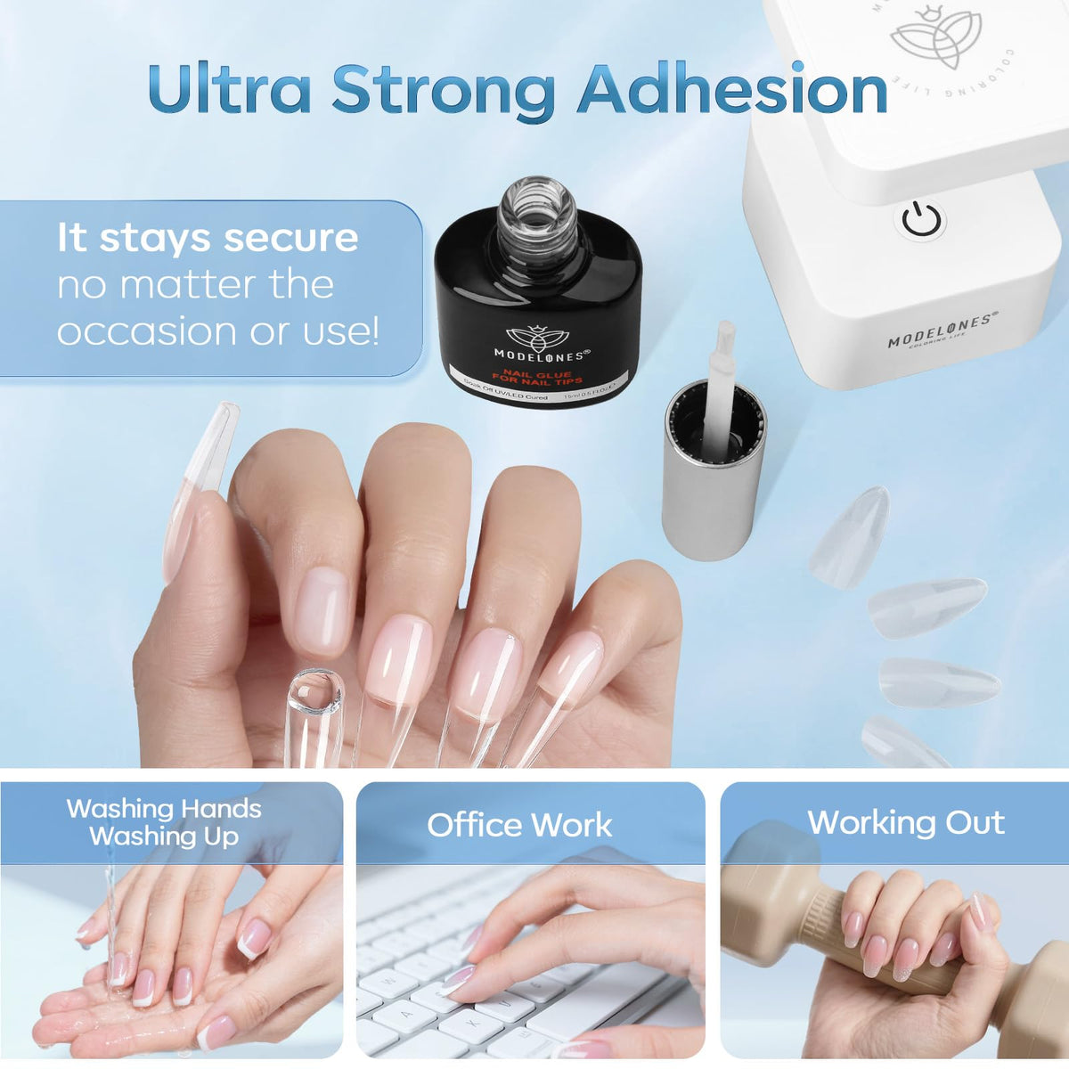 modelones Nail Gel Glue 15ml with nail art tools