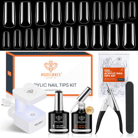 modelones Nail Gel Kit contents including UV LED lamp and nail tips