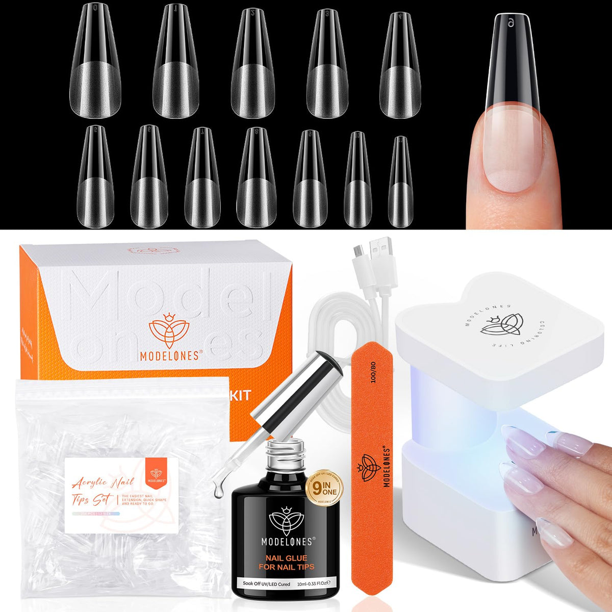 modelones Nail Gel Kit with UV light and nail glue